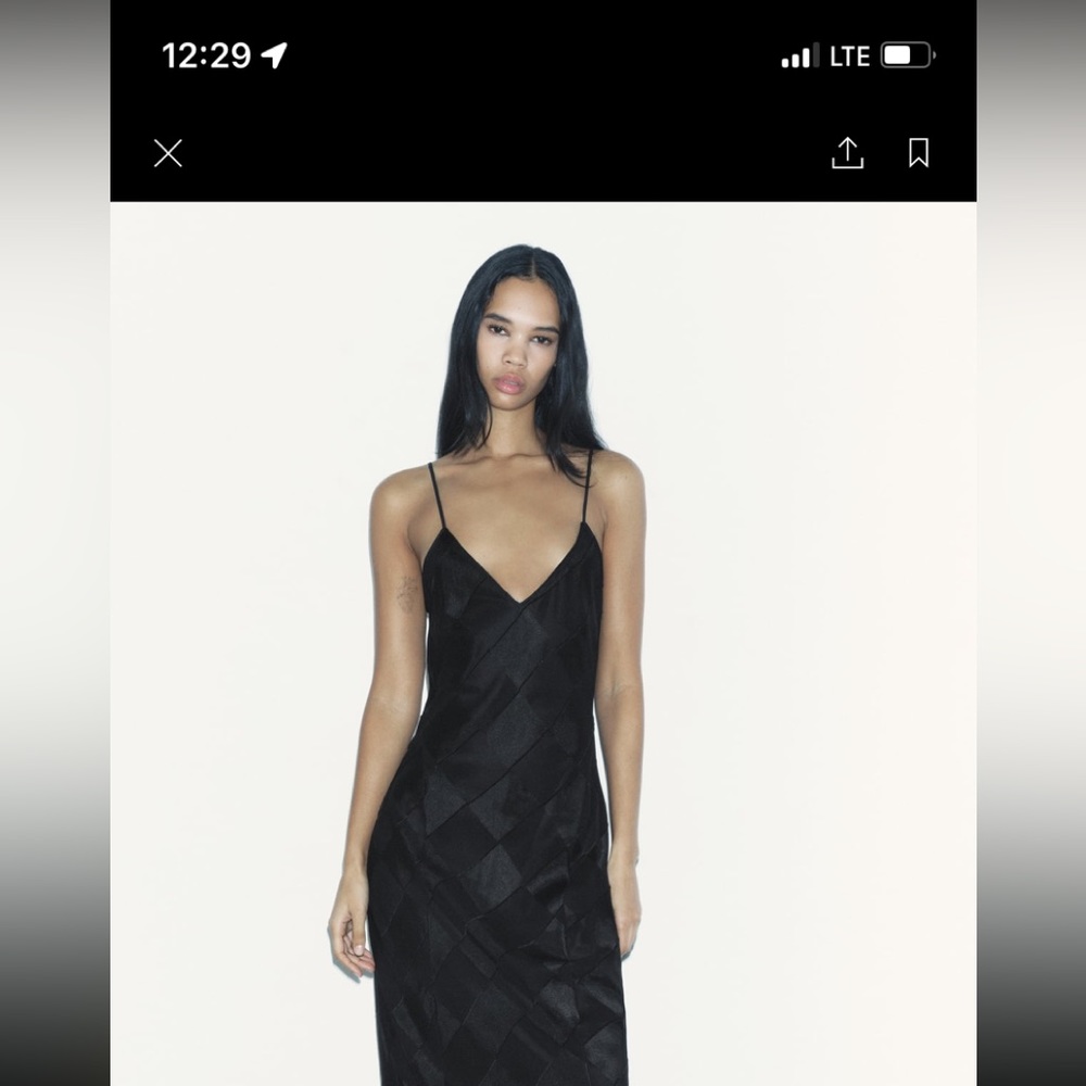 Zara black checkered satin maxi dress